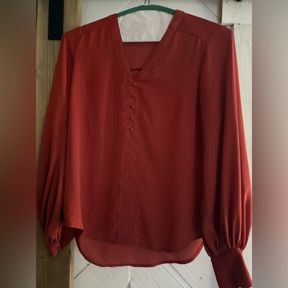Express Tops - Express Burnt Orange Blouse Women’s Small – Button Front Satin Top